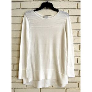 Kinross Womens Long Sleeve Ribbed Trim Lightweight Sweater‎ White Size Medium